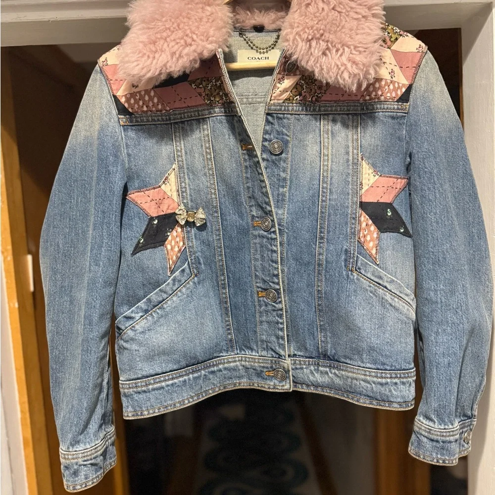 Extremely rare Coach quilted denim jacket with colorful patches EUC